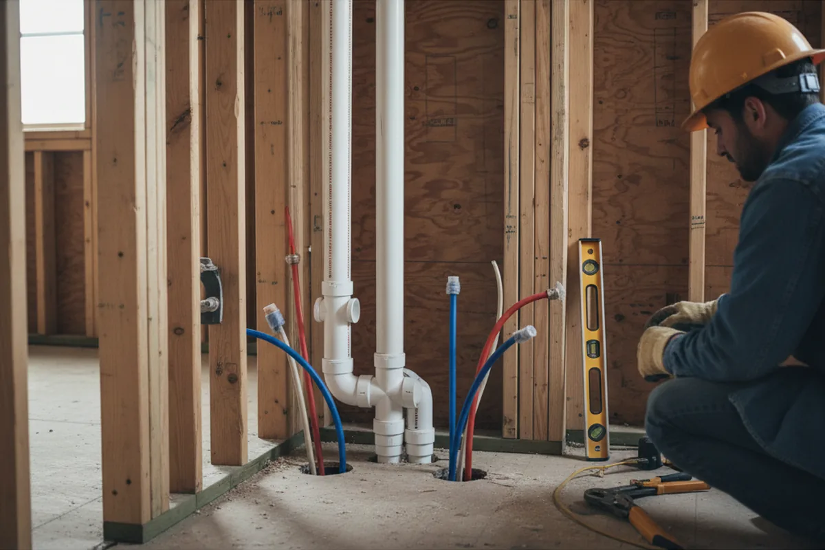 Drain and supply rough-in during Drain Cleaning in Pepperell