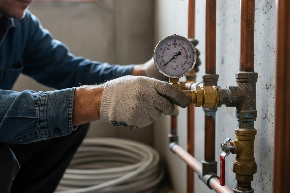 Pressure testing a repaired line during Water Line Repair in Pepperell